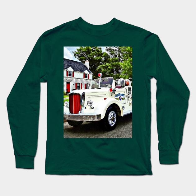 Firemen - White Fire Truck Long Sleeve T-Shirt by SusanSavad